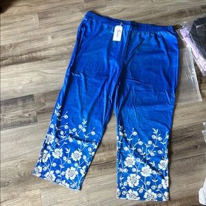 Shall We Blue Floral Cropped Pants Womens 3XL